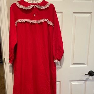 Vintage Vermont Country Store Nightgown Women Size Med Red White Lace Farmhouse